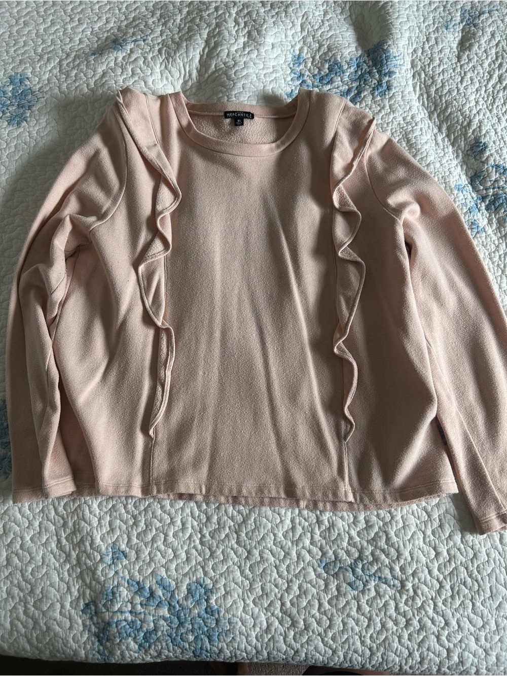 J. Crew Mercantile Pale Pink Ruffle-Trim Crewneck Sweater